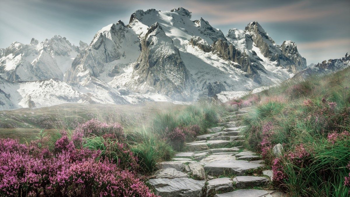 Choosing Paths - walking on a mountain path