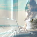 Remote and hybrid work, girl working on a laptop