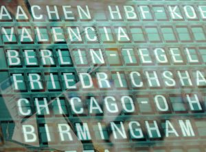 Names of towns on an airport table