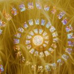Constant Growth Fibonnaci stained glass on a golden wire field