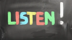 Active Listening, Colored word written on a blackboard